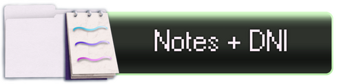 A button that links to the "Notes + DNI" page. There is a small graphic of a folder with a notepad to the left side of it.