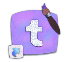 A button linking to my art tumblr blog. It looks like a tumblr logo with a paintbrush around the upper-right corner.