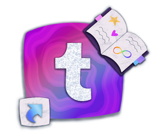 A button linking to my personal tumblr blog. It looks like a tumblr logo with a scrapbook around the upper-right corner.